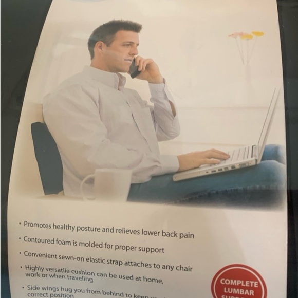 New! ROSCOE BLACK CONTOURED LUMBAR CUSHION WITH STRAPS - Picture 5 of 5